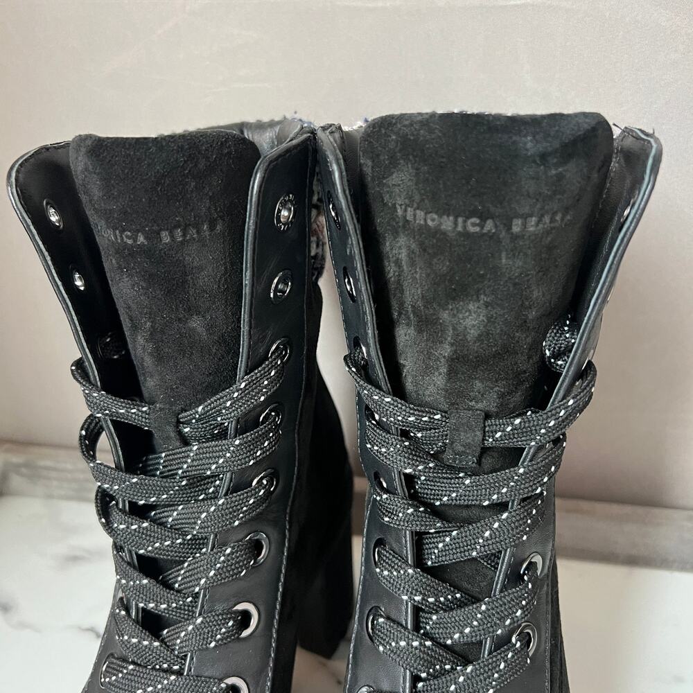 Veronica Beard Black Suede Water Resistant Hiker Boots Size 8 - Picture 5 of 9
